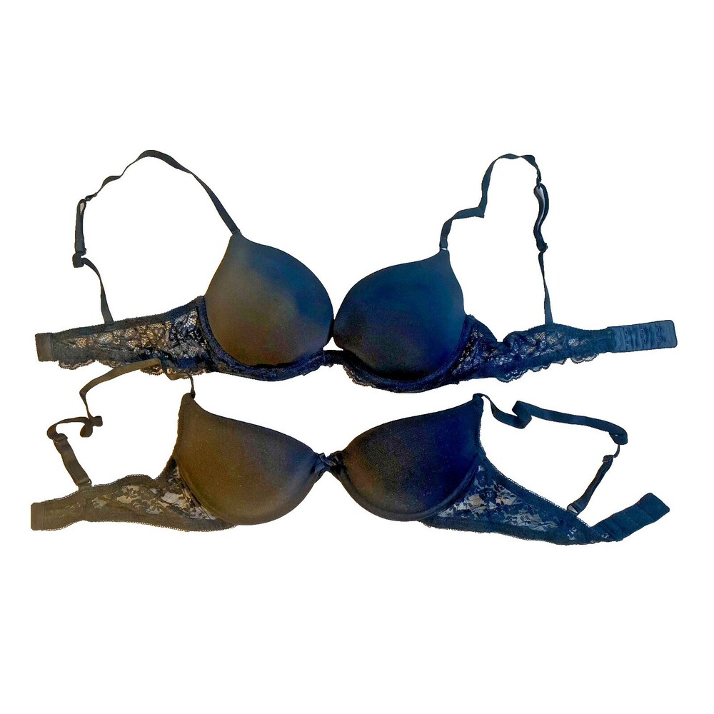 Gap Body Bra 34B Black Padded Underwire Thin Strap Lace Low cut & Bonus Bra! 2pk